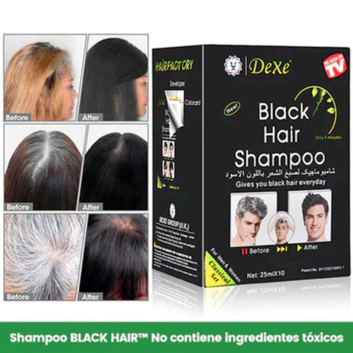 BlackHair® - Shampoo Pinta Canas Negro| PACK por 10 Unidades